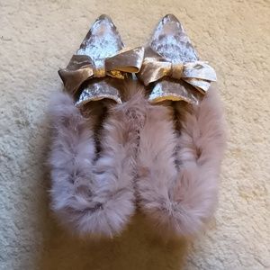 velvet flats with bows and fur lining